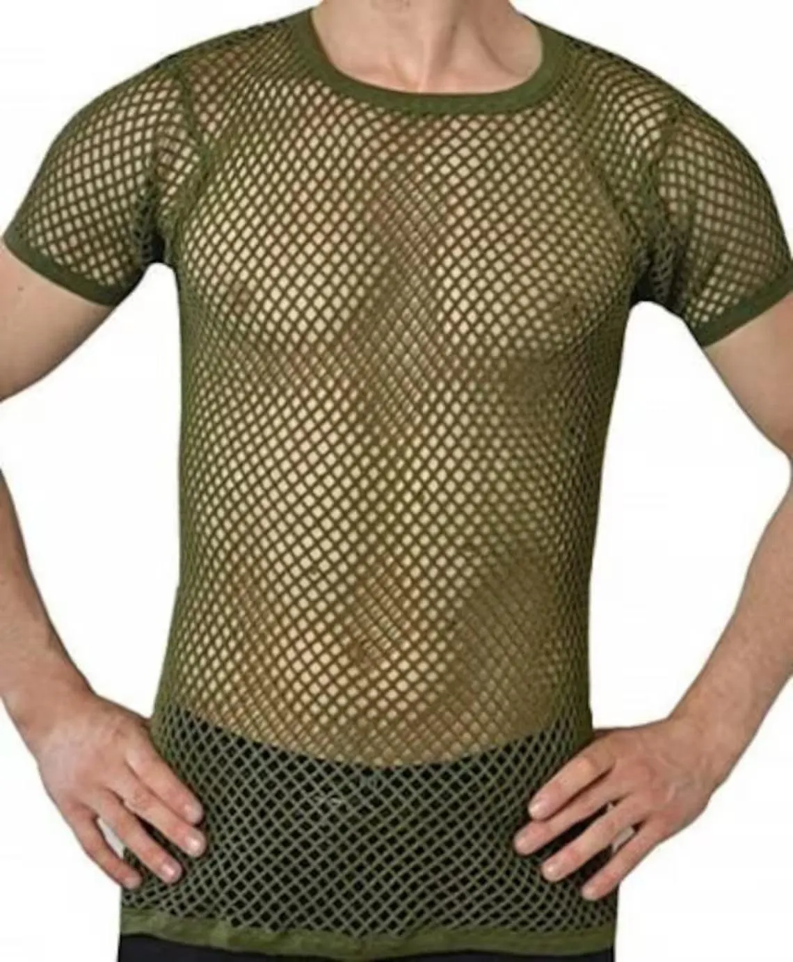 Mens Crystal String Mesh Tops Cotton Men Mesh Fishnet Short Sleeve T-Shirt Top Tee