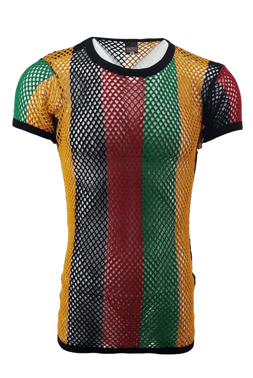 Mens Crystal String Mesh Tops Cotton Men Mesh Fishnet Short Sleeve T-Shirt Top Tee