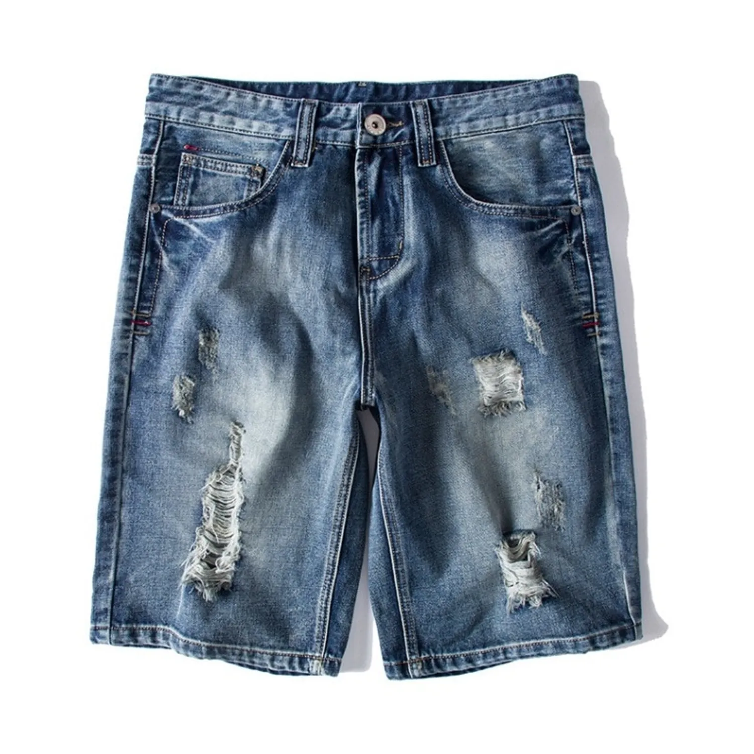 Men's Ripped Denim Straight Shorts | Plus Size