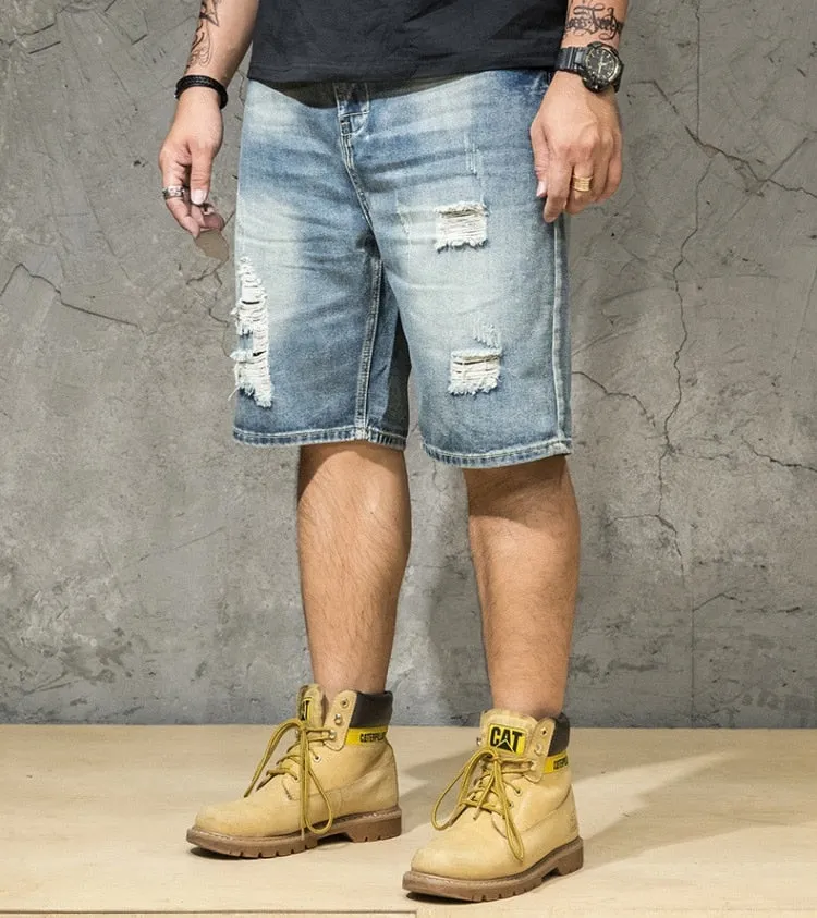 Men's Ripped Denim Straight Shorts | Plus Size