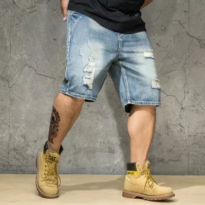 Men's Ripped Denim Straight Shorts | Plus Size