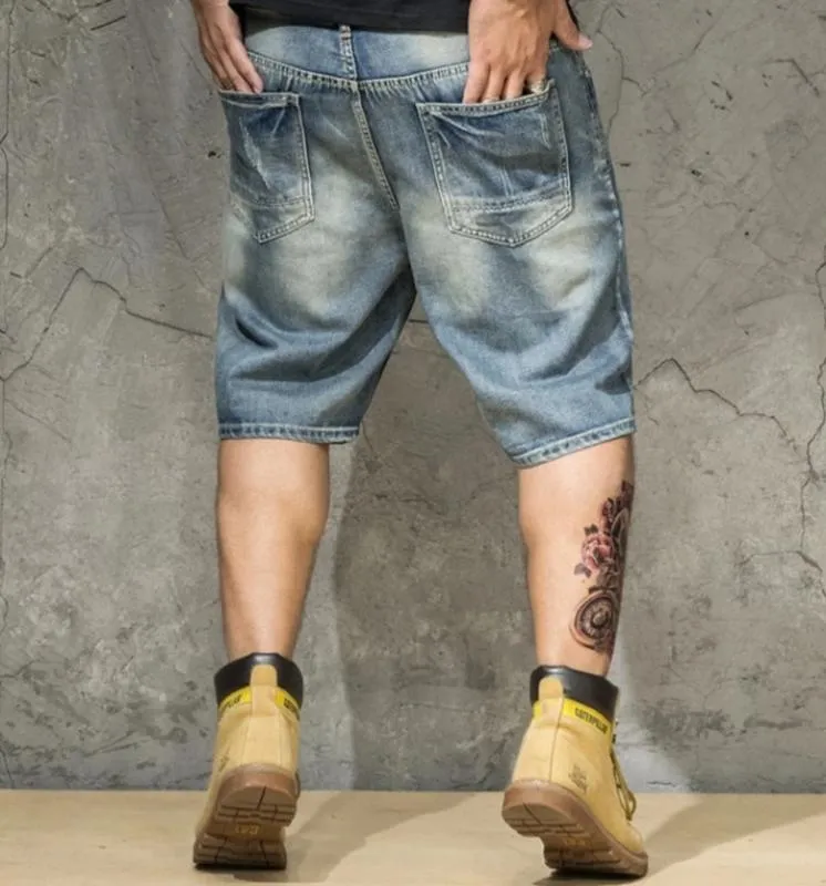 Men's Ripped Denim Straight Shorts | Plus Size