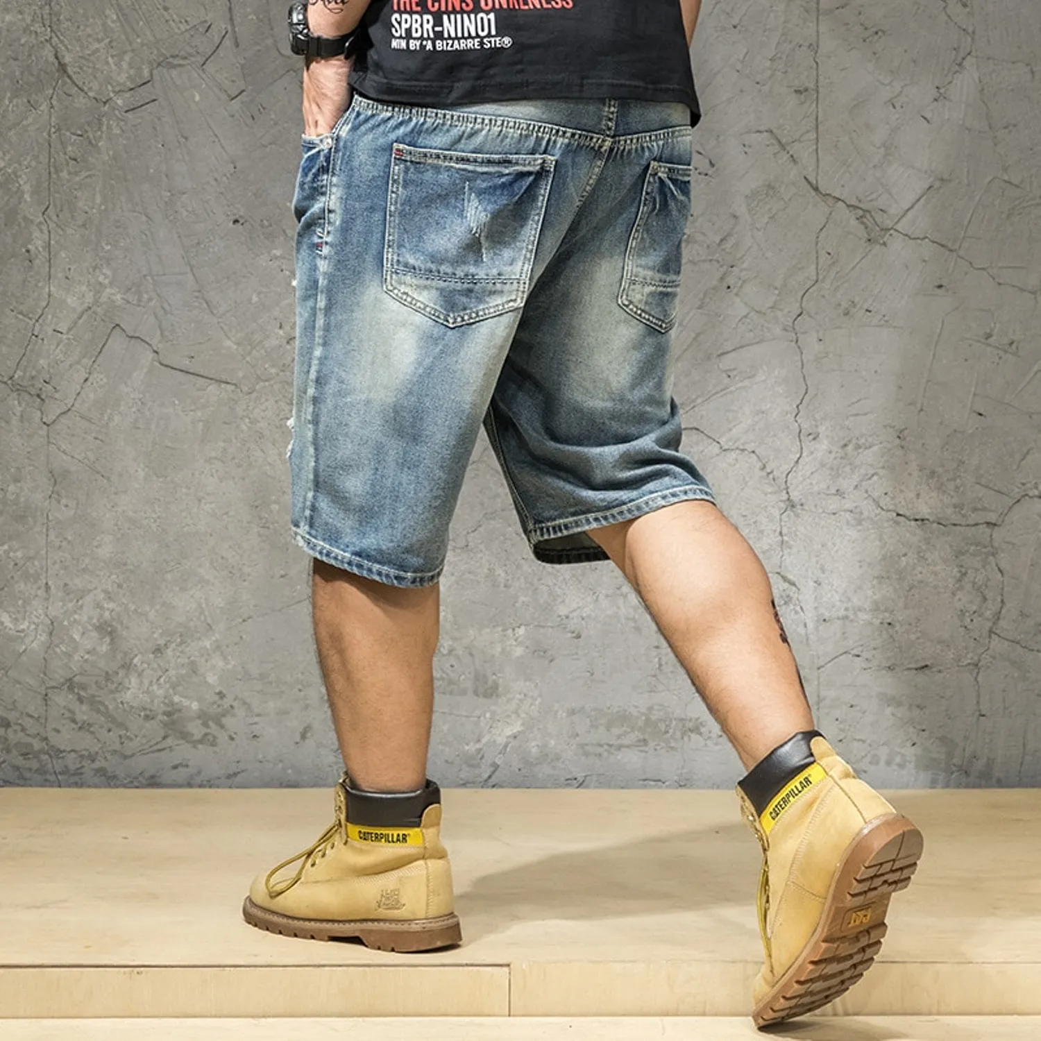 Men's Ripped Denim Straight Shorts | Plus Size