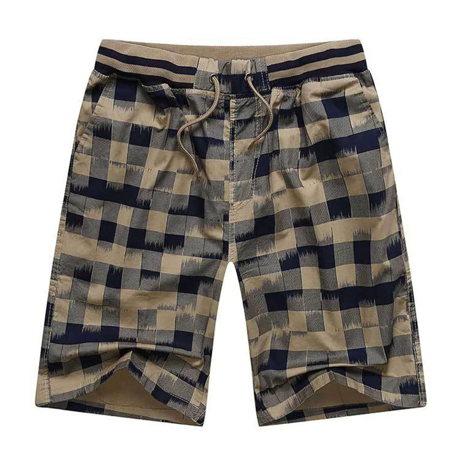 Men's Summer Casual Plaid Cotton Shorts With Elastic Waist
