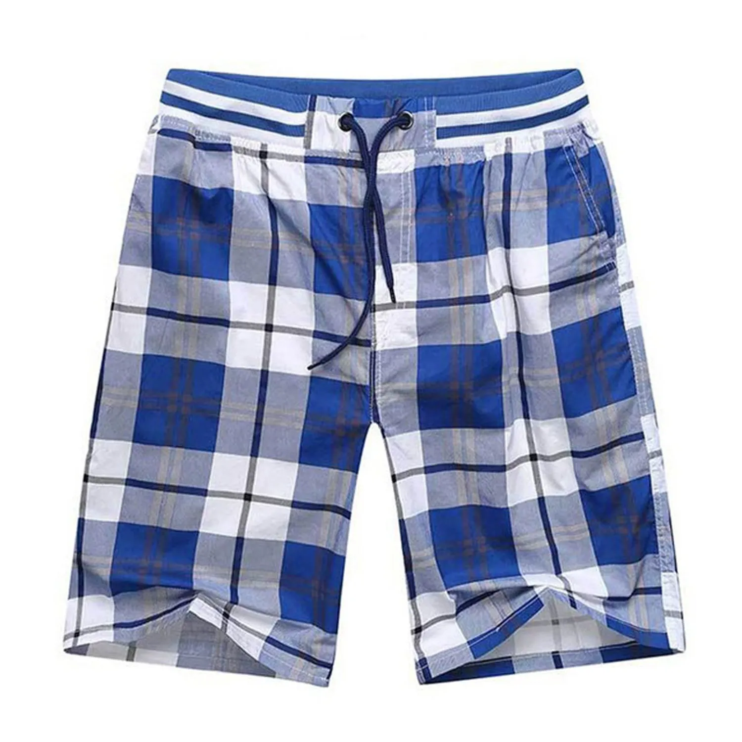 Men's Summer Casual Plaid Cotton Shorts With Elastic Waist