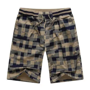 Men's Summer Casual Plaid Cotton Shorts With Elastic Waist