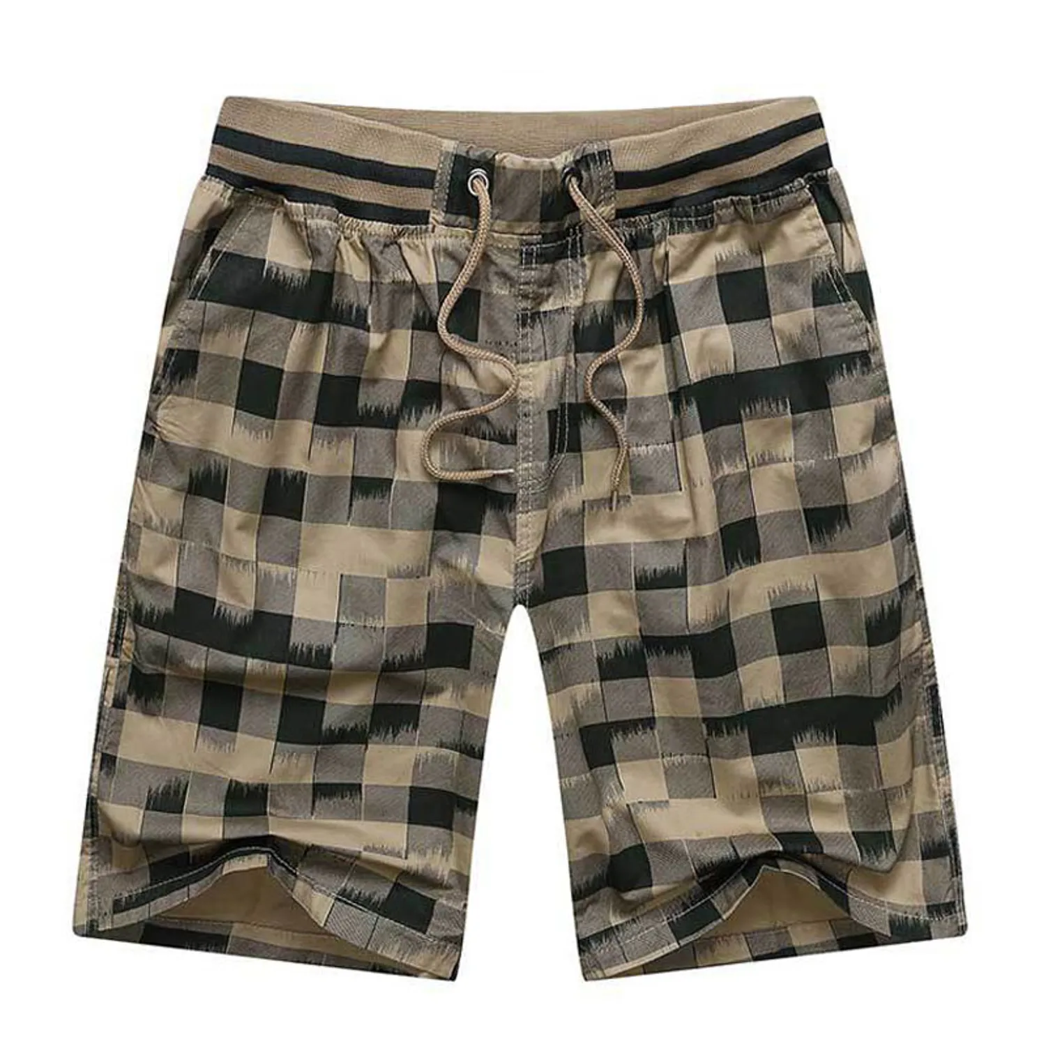 Men's Summer Casual Plaid Cotton Shorts With Elastic Waist