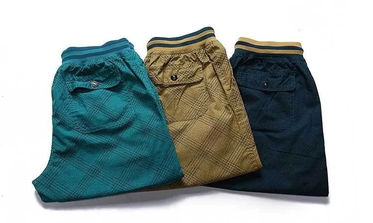 Men's Summer Casual Plaid Cotton Shorts With Elastic Waist