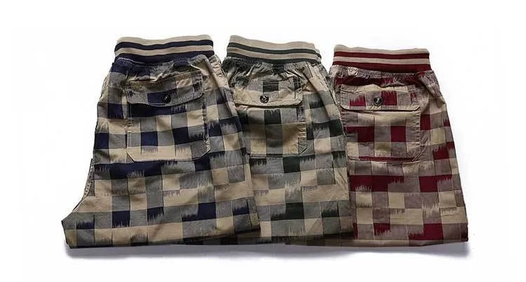 Men's Summer Casual Plaid Cotton Shorts With Elastic Waist
