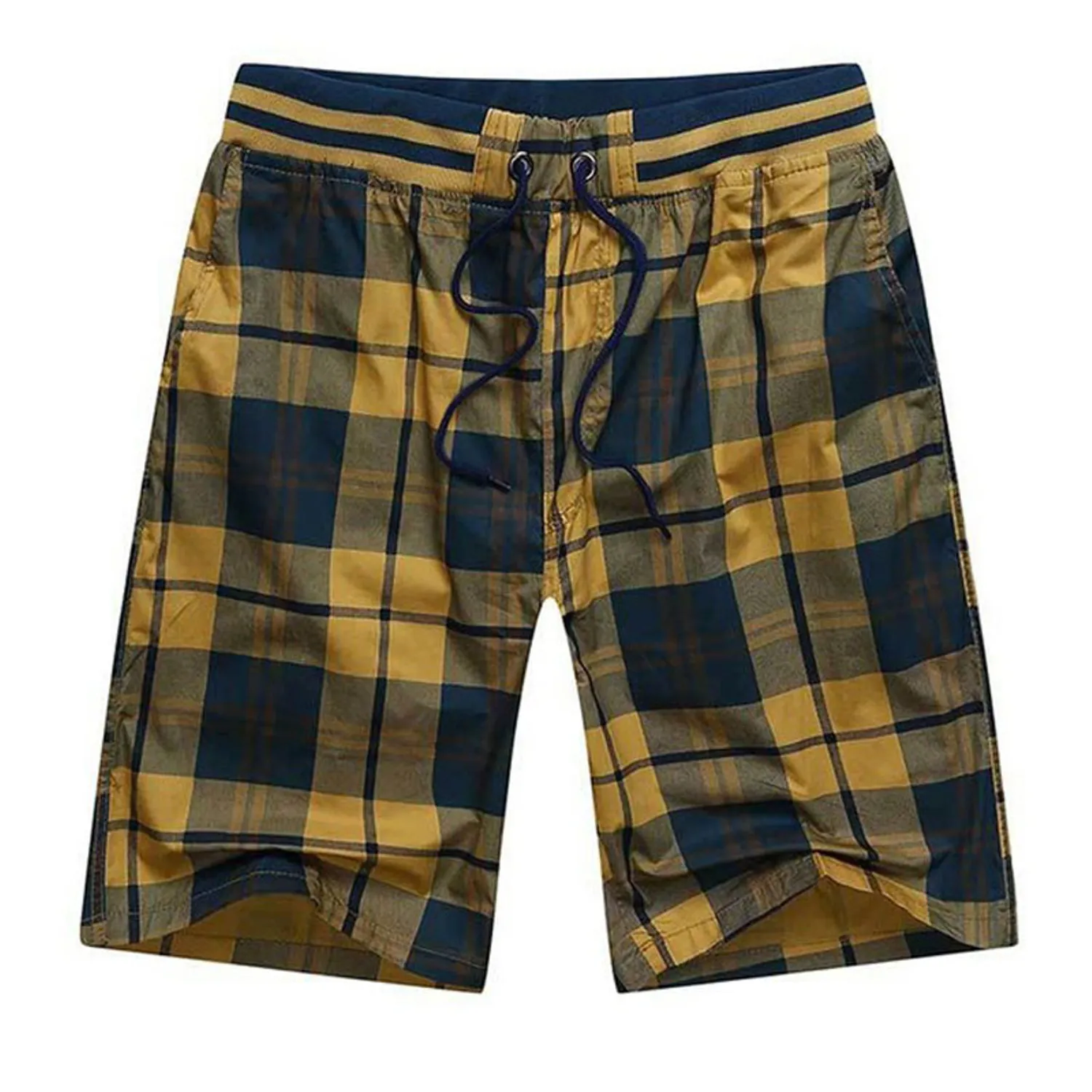 Men's Summer Casual Plaid Cotton Shorts With Elastic Waist