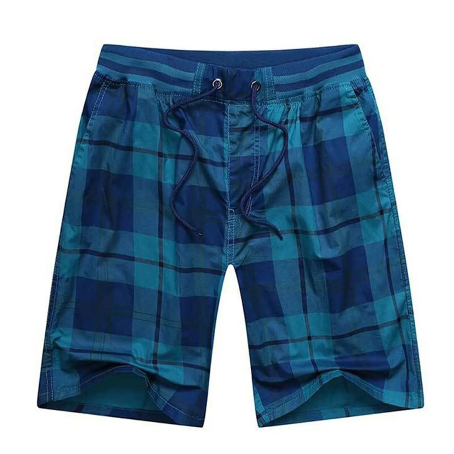 Men's Summer Casual Plaid Cotton Shorts With Elastic Waist