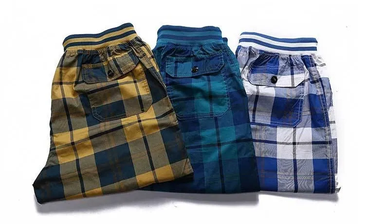 Men's Summer Casual Plaid Cotton Shorts With Elastic Waist