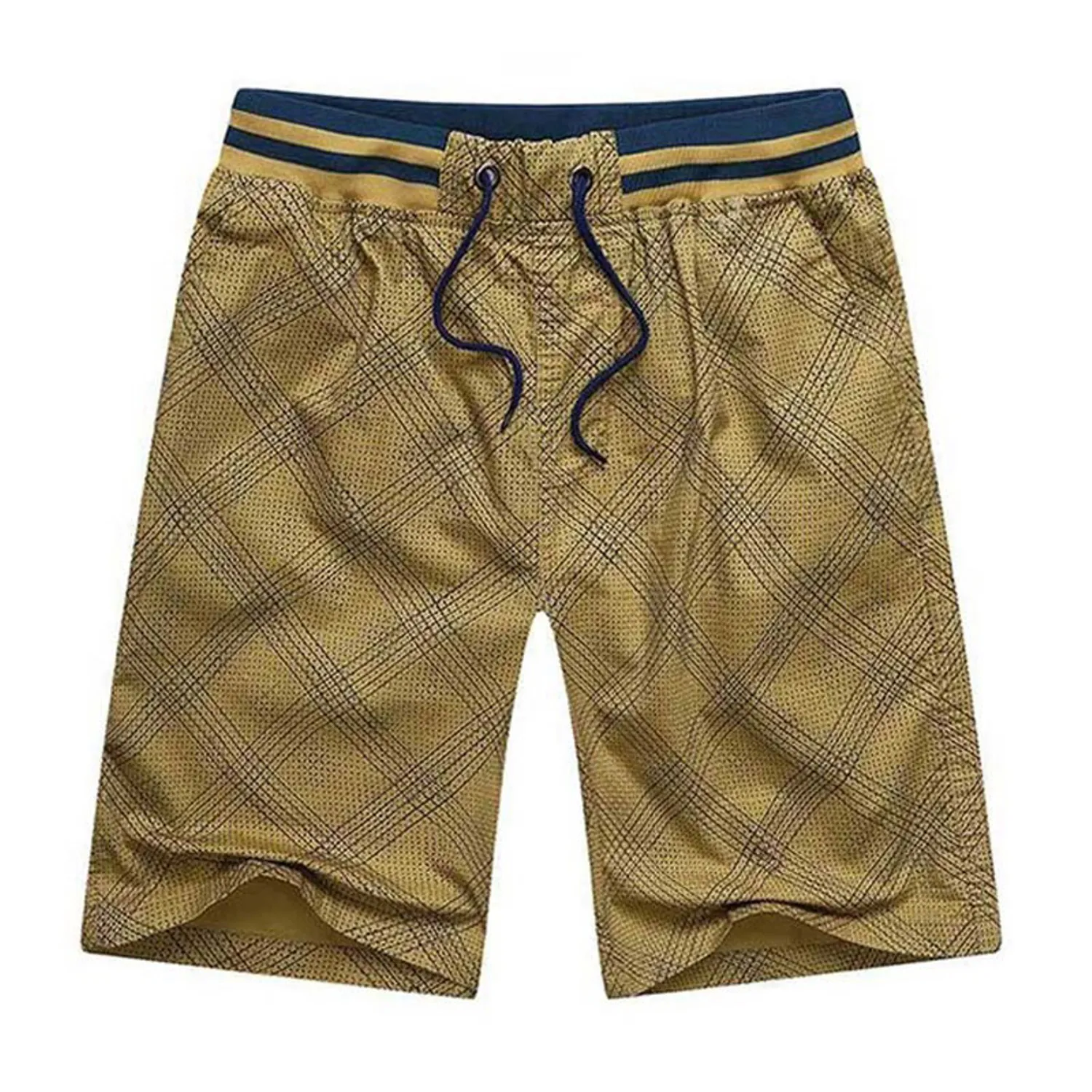 Men's Summer Casual Plaid Cotton Shorts With Elastic Waist