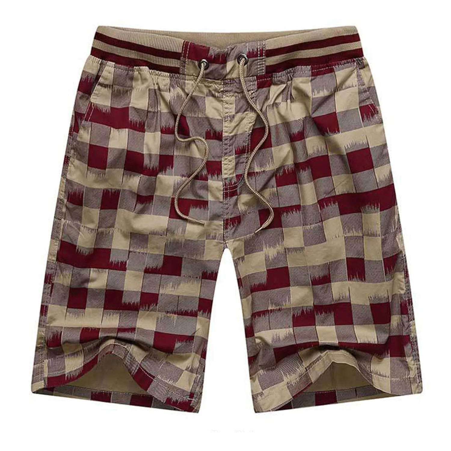 Men's Summer Casual Plaid Cotton Shorts With Elastic Waist