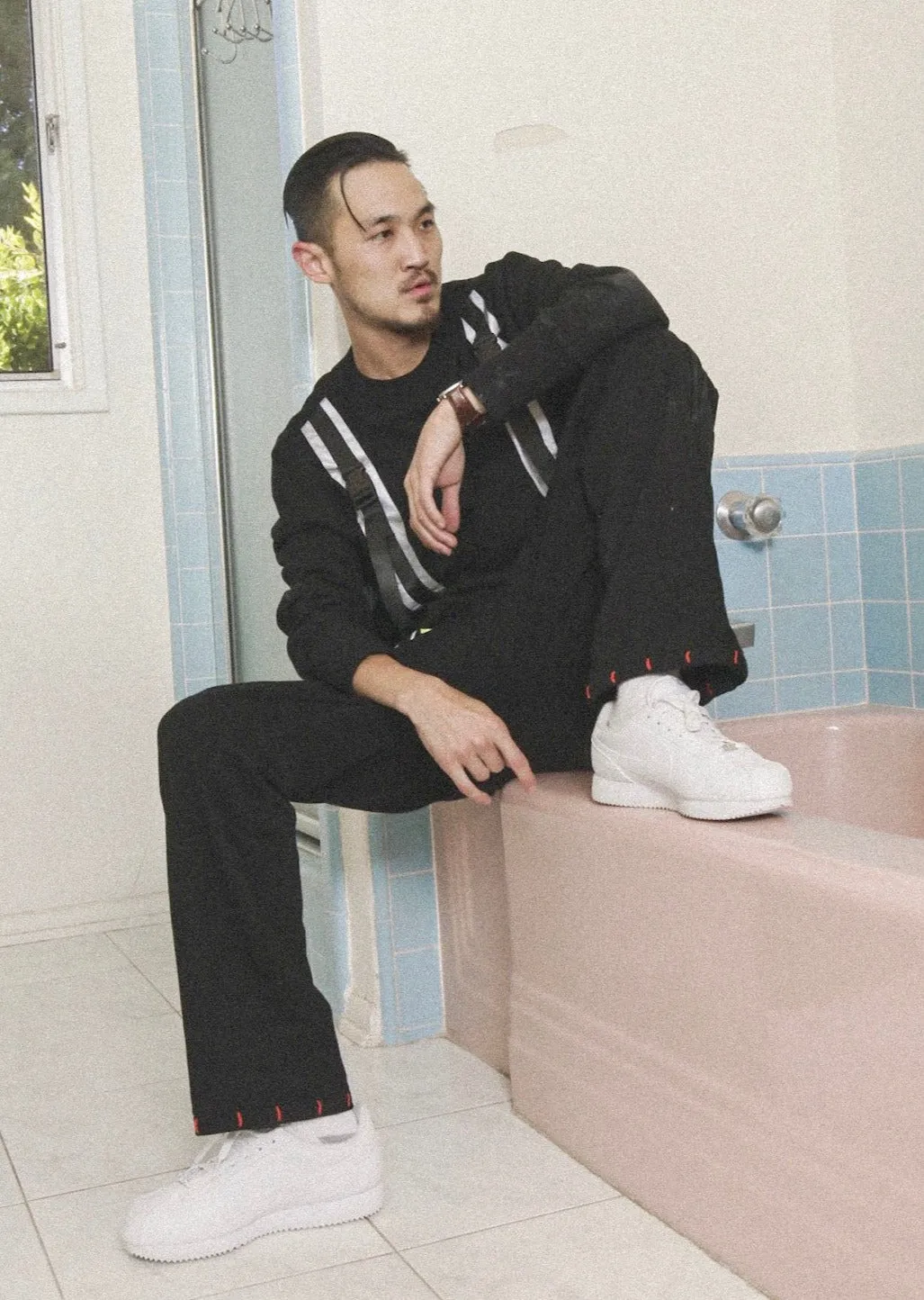 Men's Sweatshirt Reflective Tape Sweatshirt in Black