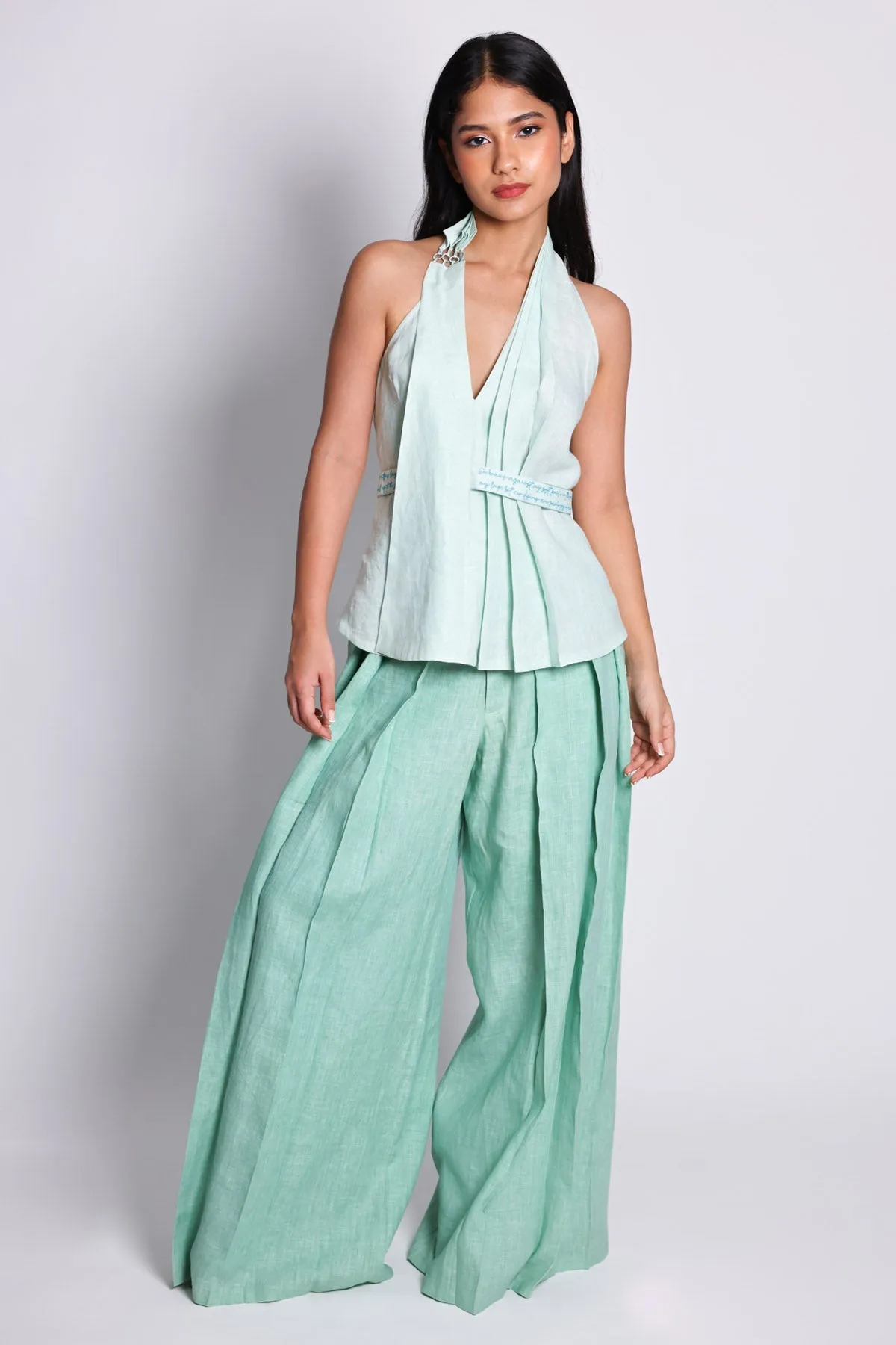Mint Green Pleated Flare Palazzo