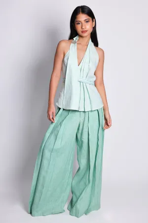 Mint Green Pleated Flare Palazzo