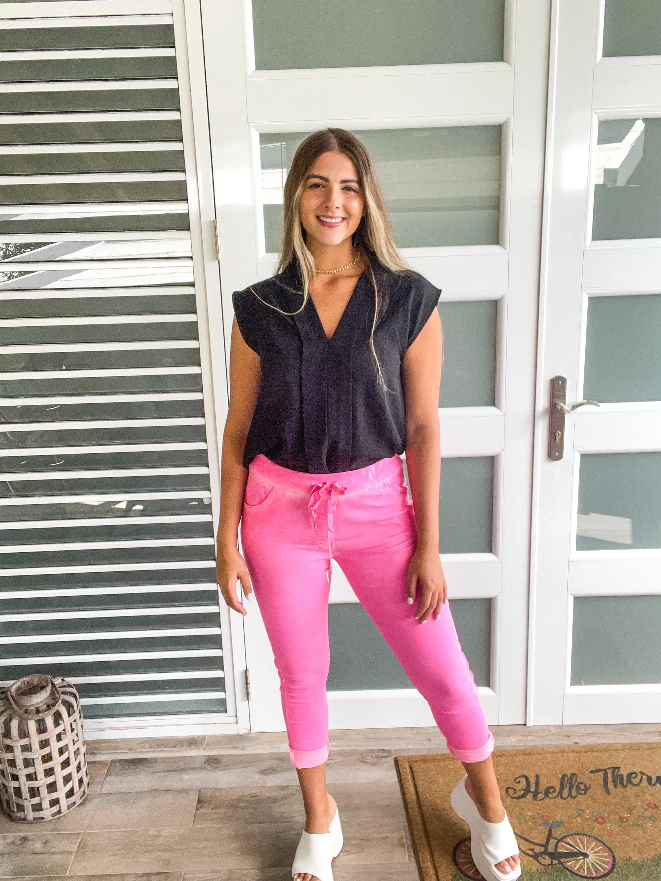 NEON PINK CRINKLE JOGGERS
