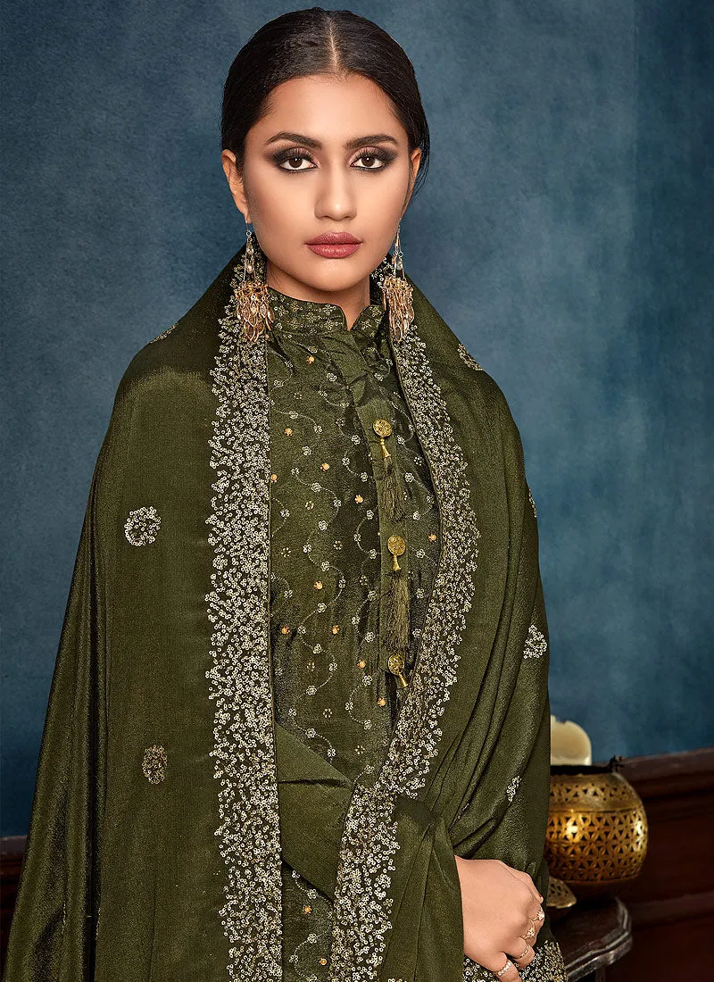 Olive Green Pakistani Palazzo Suit