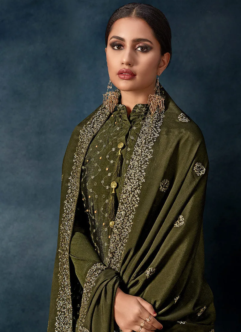 Olive Green Pakistani Palazzo Suit