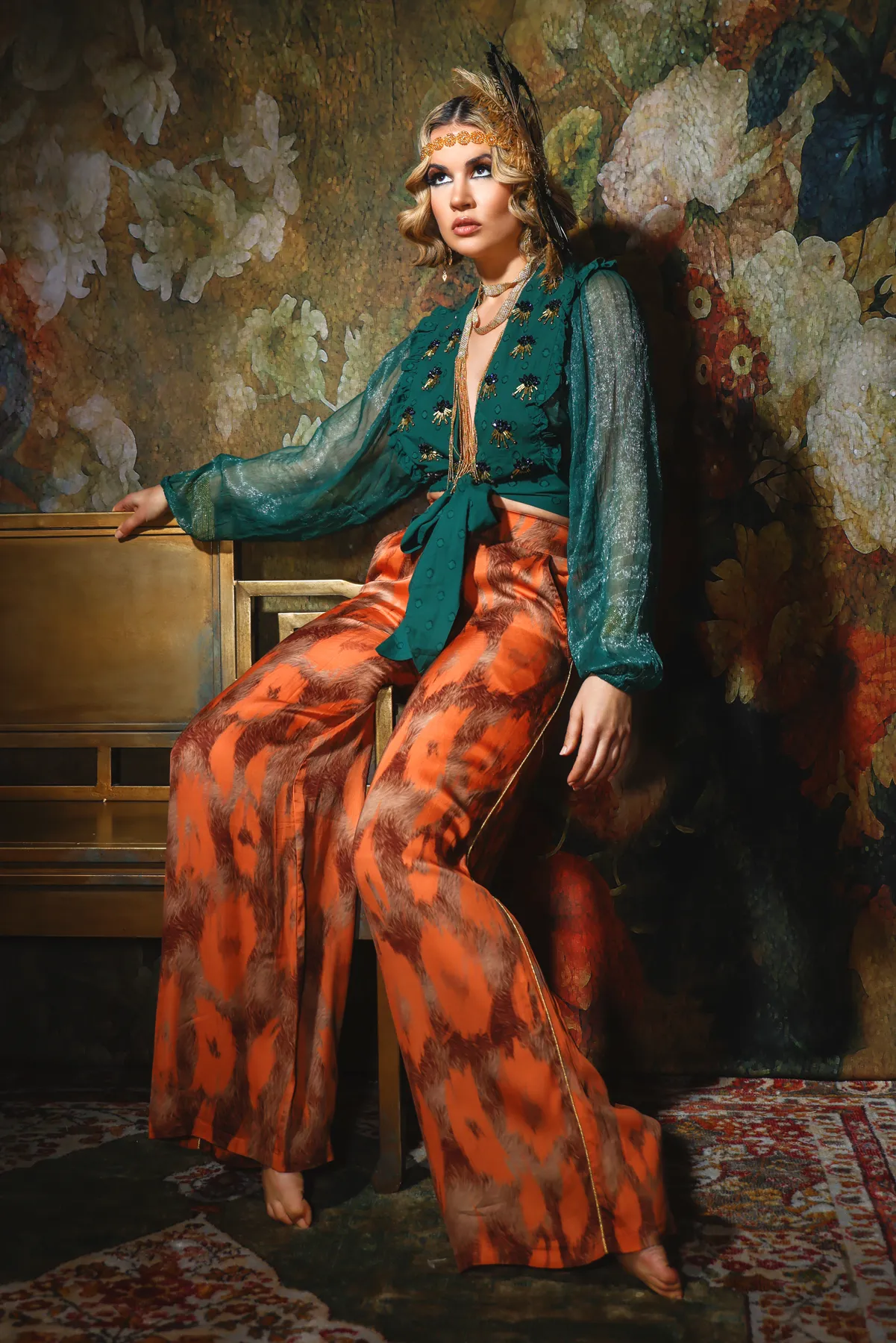 Orange Stampa Pants