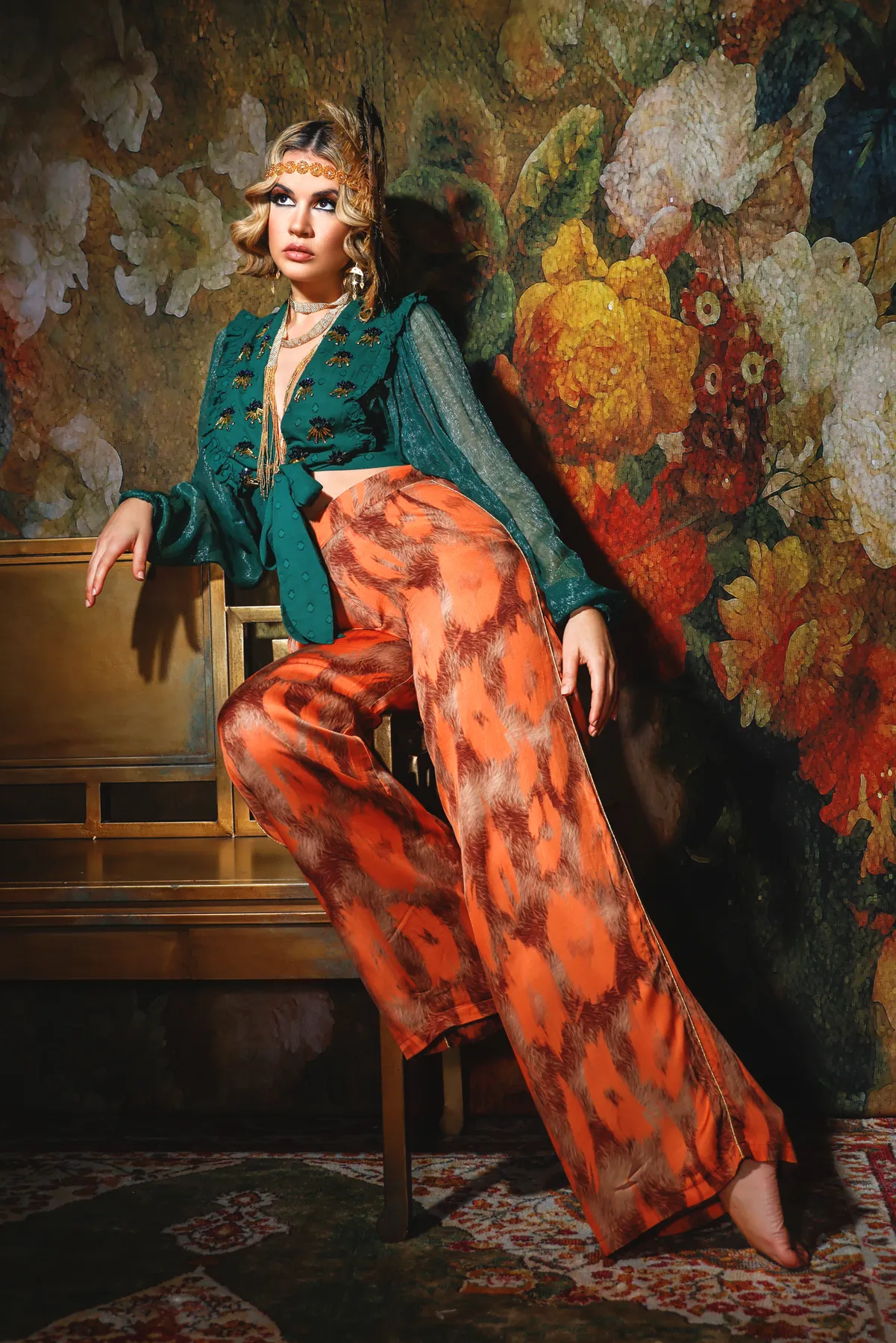 Orange Stampa Pants