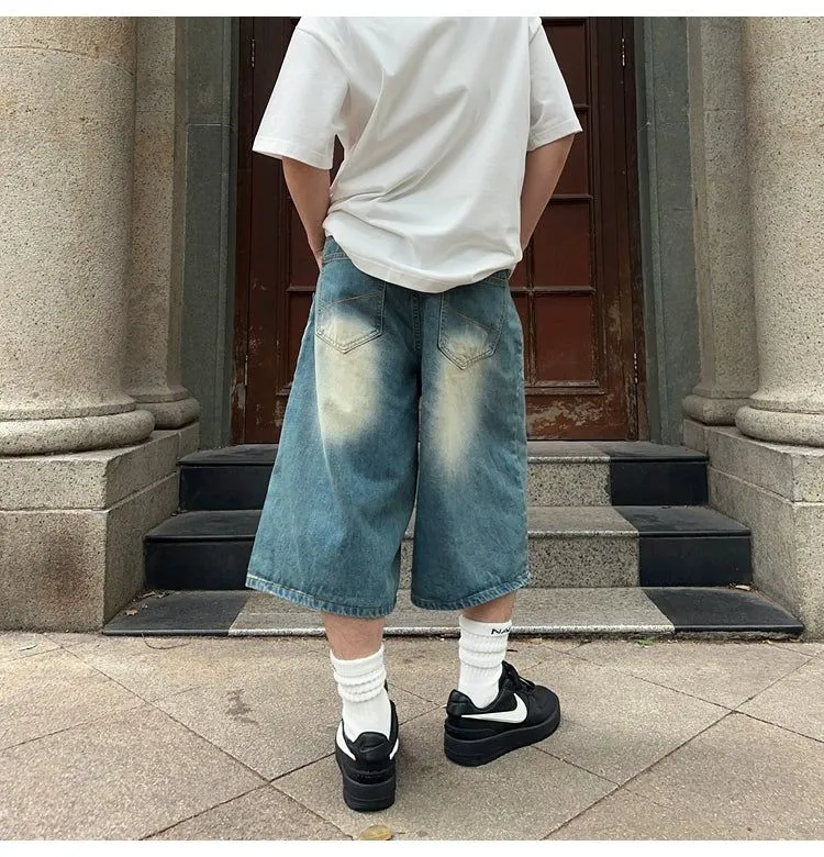 Over Knee Washed Denim Shorts