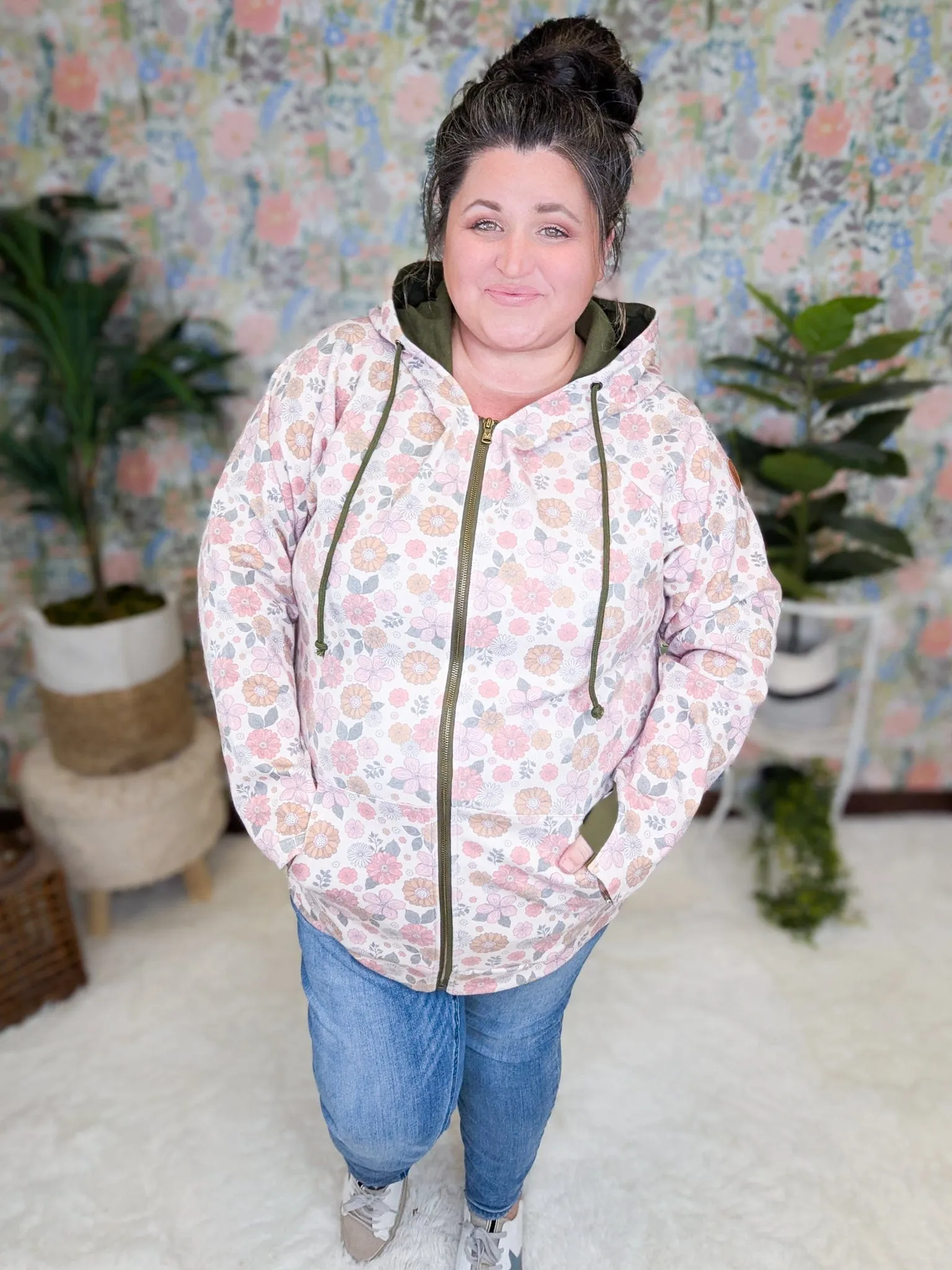 PHC- Triple Stretch Full Zip Hoodie in Pink Retro Floral
