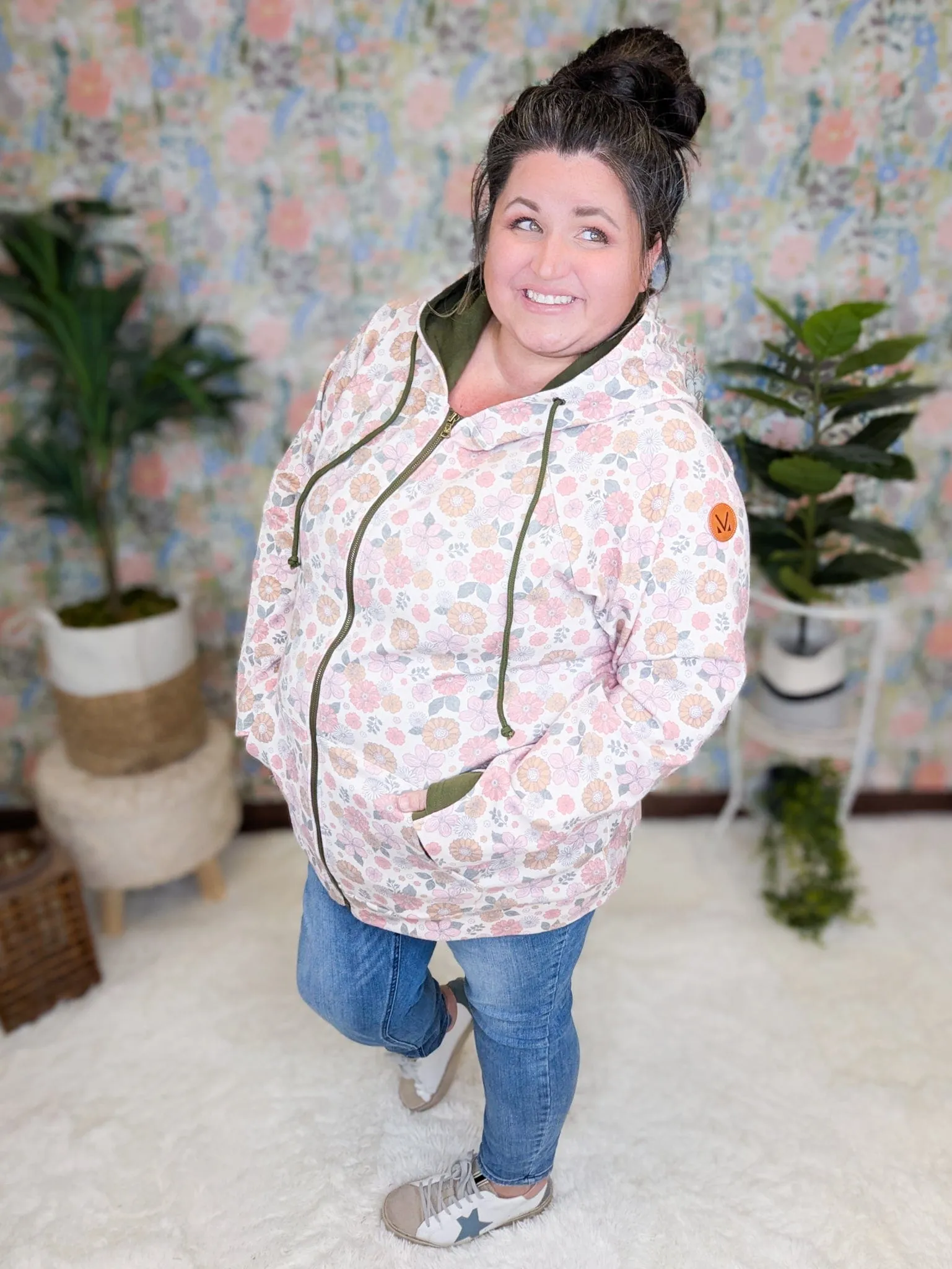 PHC- Triple Stretch Full Zip Hoodie in Pink Retro Floral
