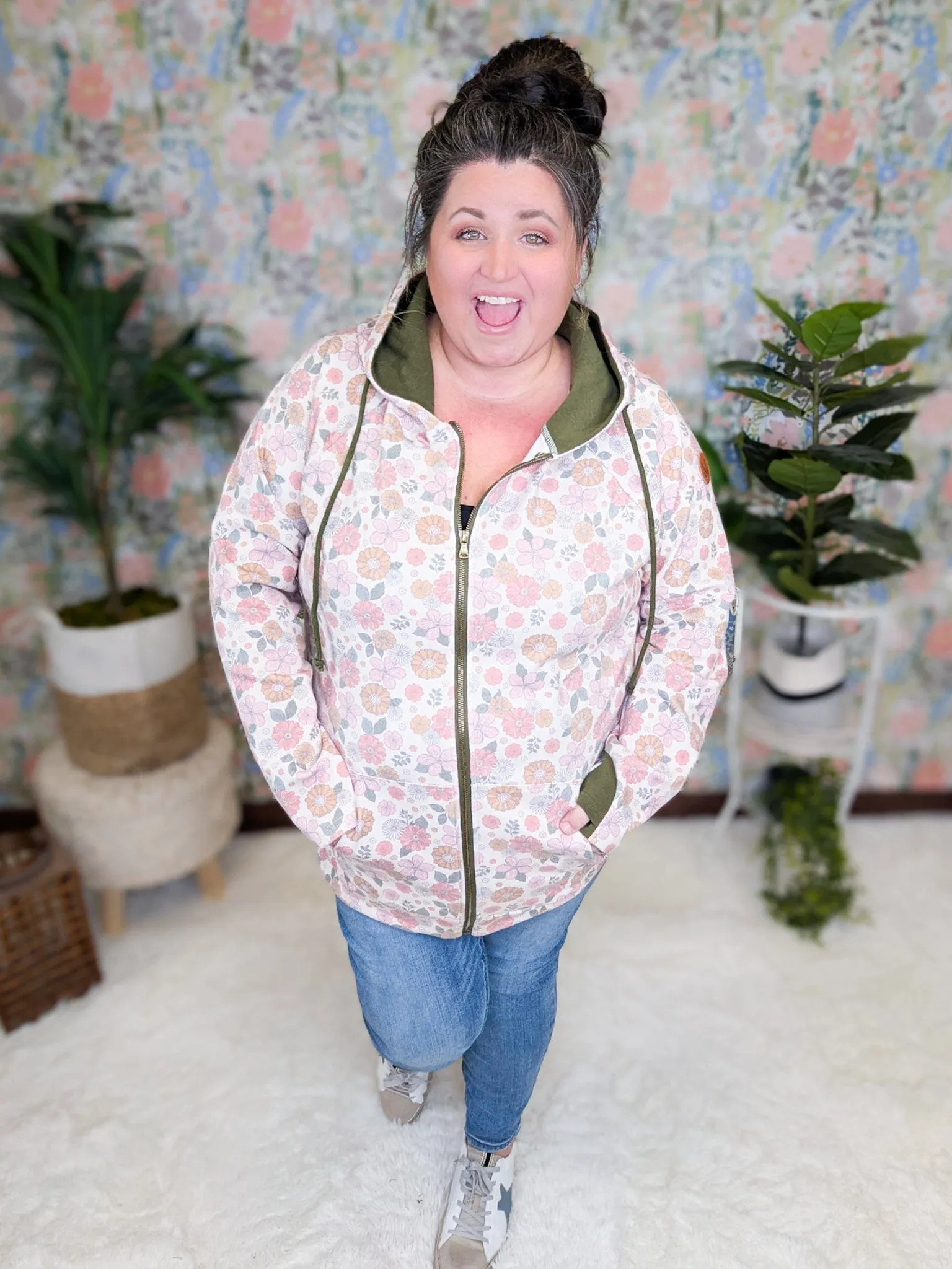 PHC- Triple Stretch Full Zip Hoodie in Pink Retro Floral