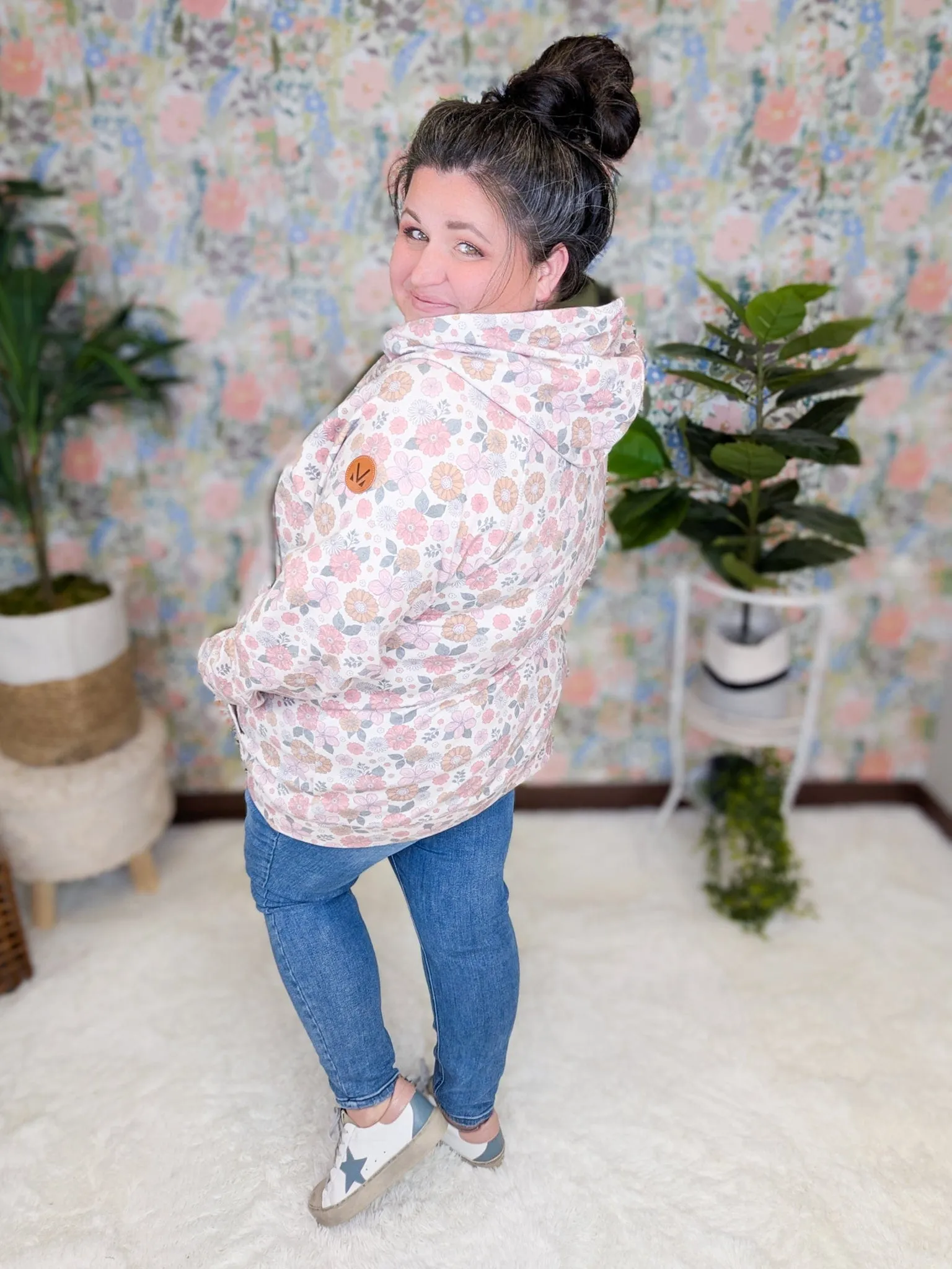 PHC- Triple Stretch Full Zip Hoodie in Pink Retro Floral