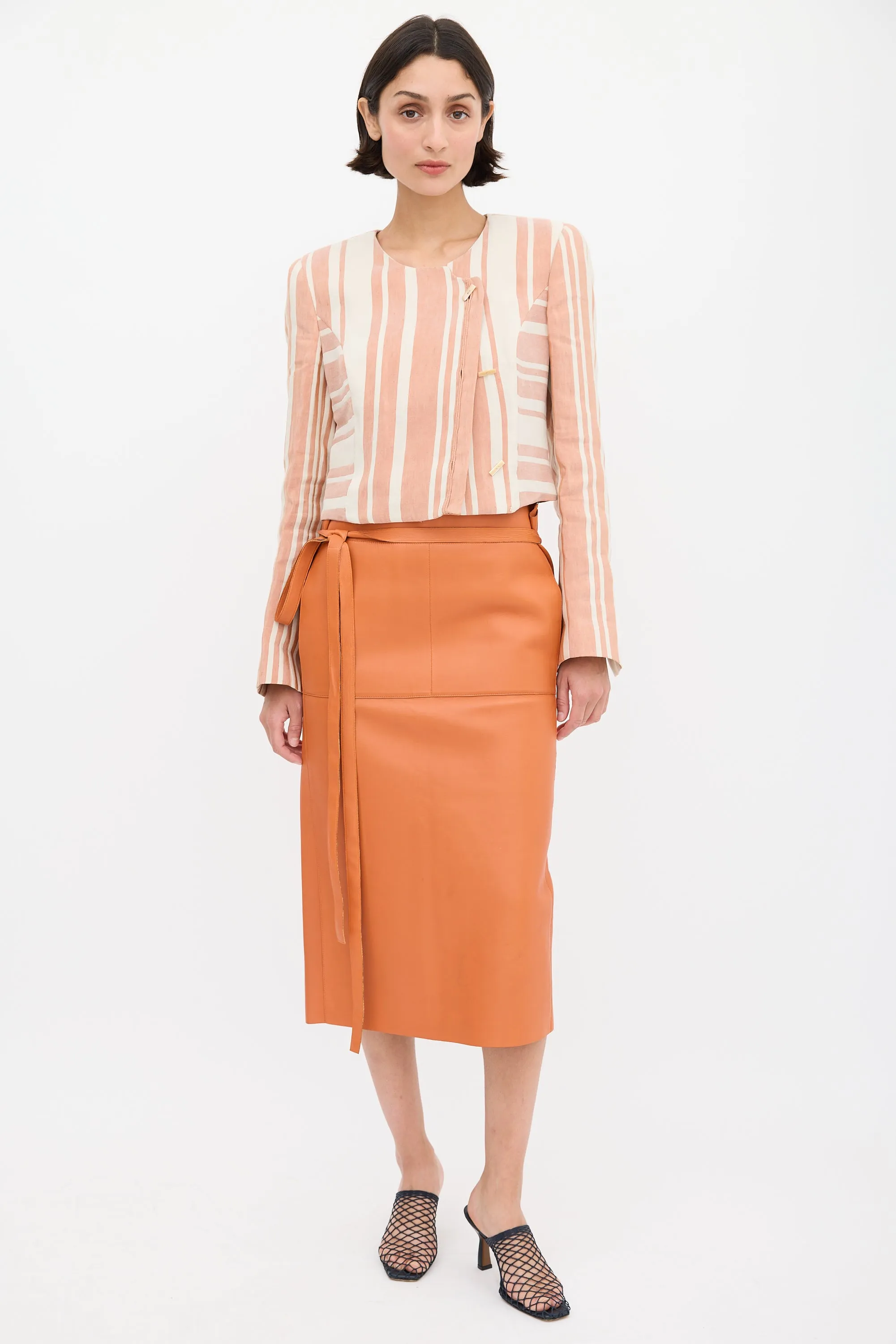 Pink & Cream Linen & Silk Striped Blazer
