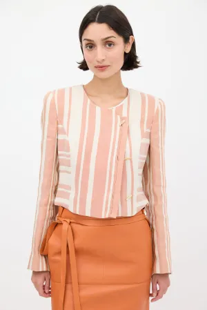 Pink & Cream Linen & Silk Striped Blazer