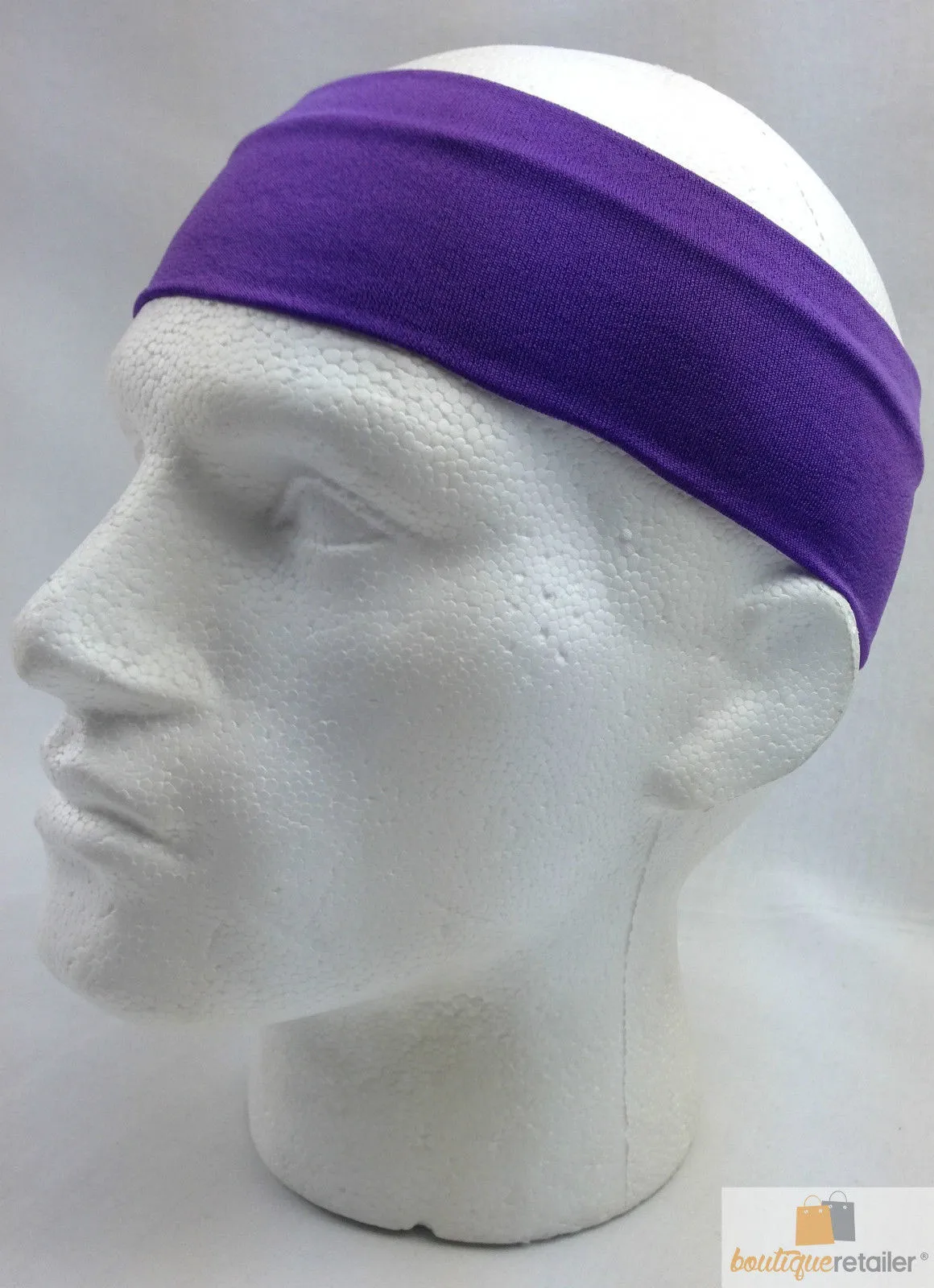 PLAIN HEADBAND Elastic Stretch Sports Yoga Hair Band Unisex 8cm Wide Wrap