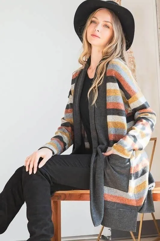 Plus Size Colorful Strip Open Front Cardigan