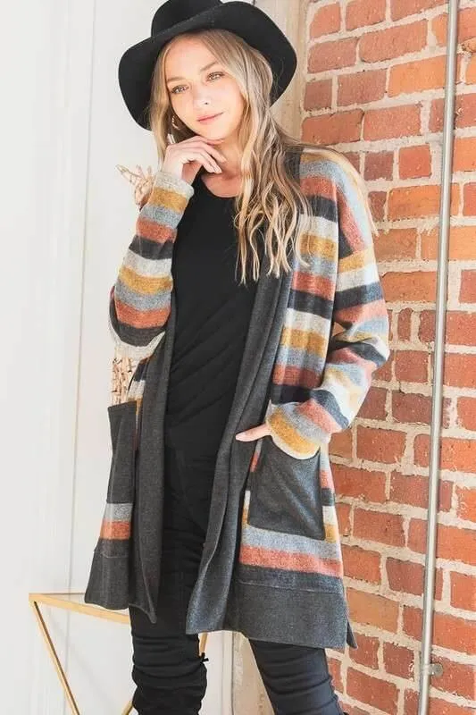 Plus Size Colorful Strip Open Front Cardigan