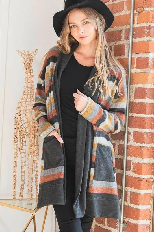 Plus Size Colorful Strip Open Front Cardigan