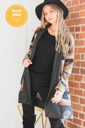 Plus Size Colorful Strip Open Front Cardigan