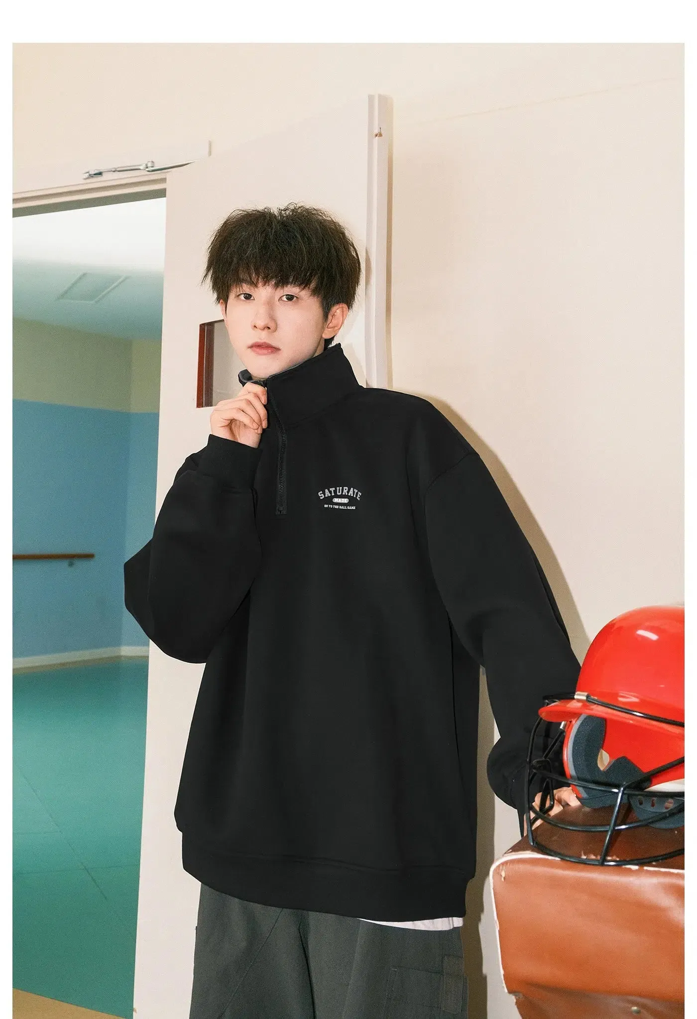 Polo Hoodie with Logo Accent