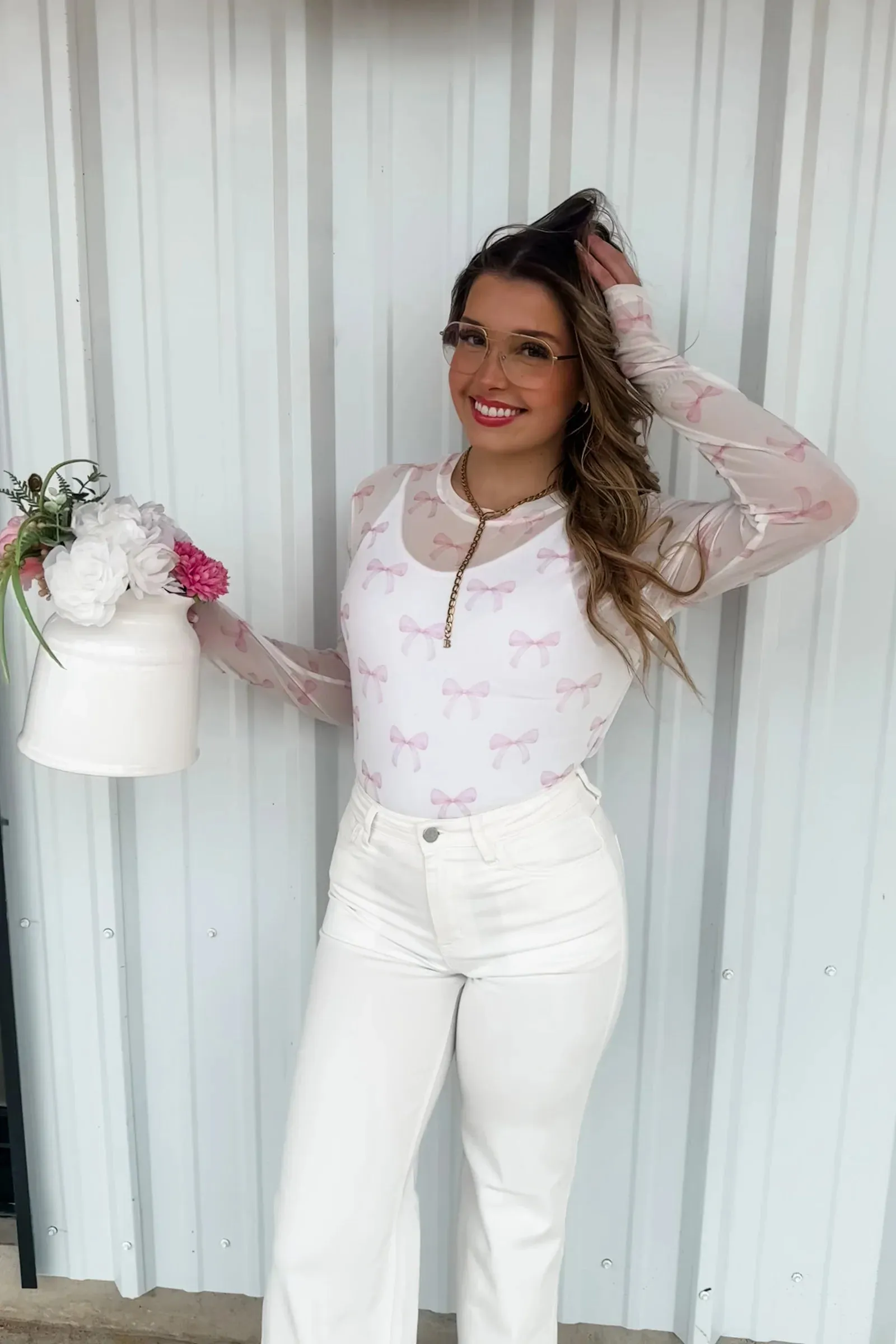 Pre Order: Chrissa Bow Mesh Tops