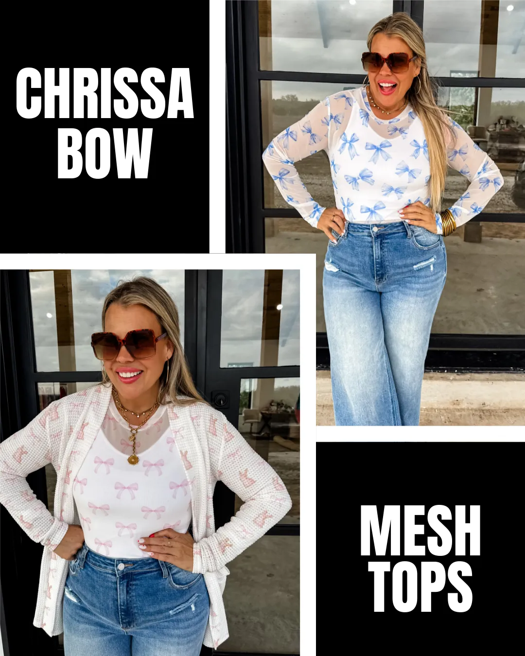 Pre Order: Chrissa Bow Mesh Tops