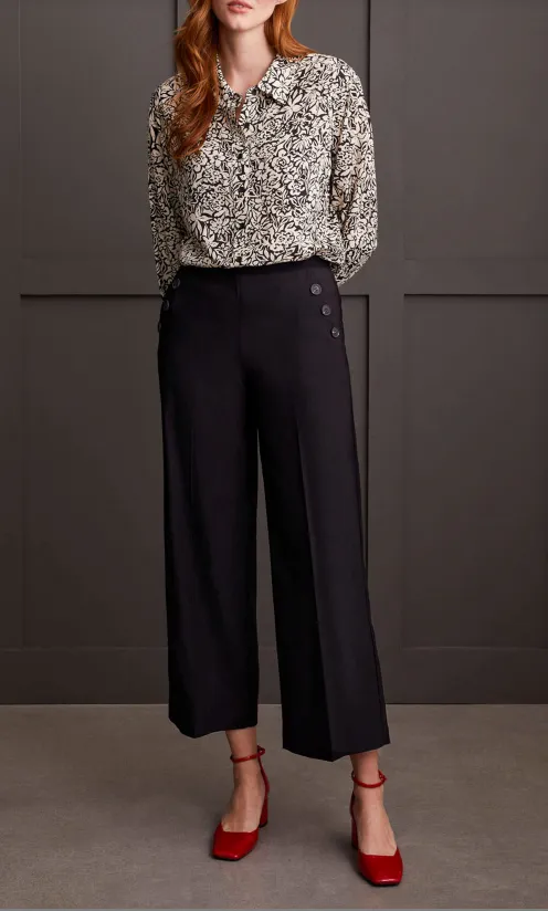 Pull On Palazzo W/ Button Detail - Black