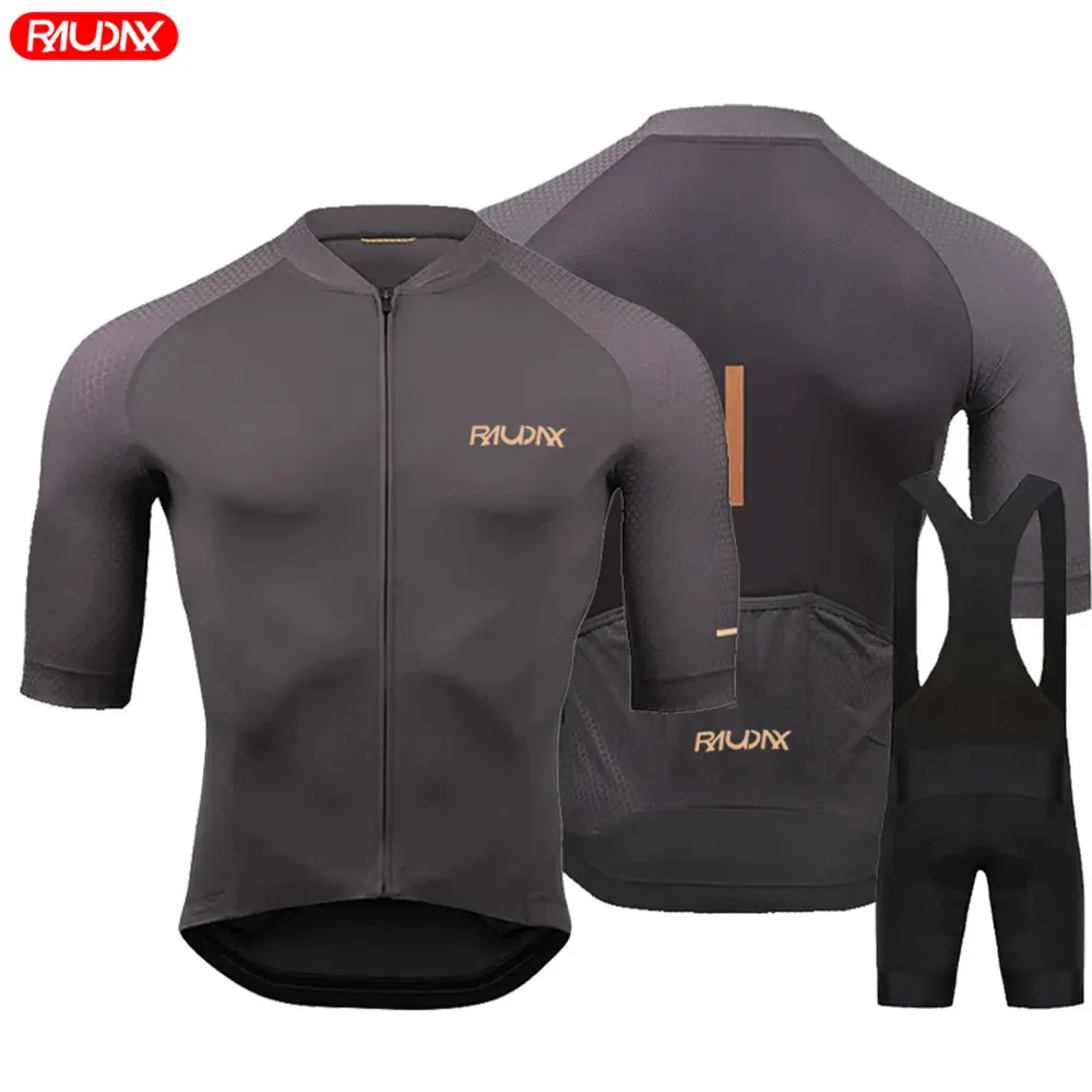 Raudax Team 2023 Men Summer Short Sleeve Cycling Jersey Set MTB Maillot Ropa Ciclismo Bicycle Wear Breathable Cycling Clothing