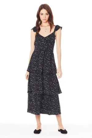 SALE - Lennox Ruffle Midi Dress with Tiers Black