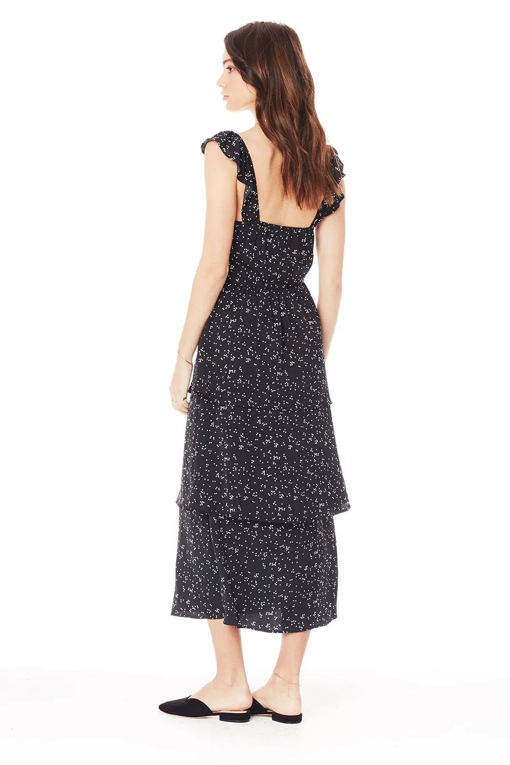 SALE - Lennox Ruffle Midi Dress with Tiers Black