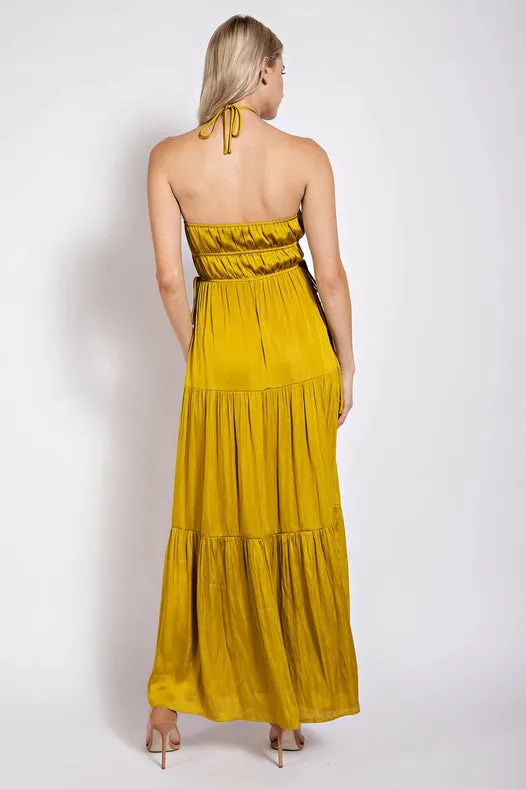 Satin Tiered Maxi Dress  TEA LEAF