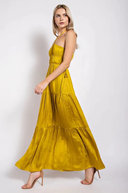 Satin Tiered Maxi Dress  TEA LEAF