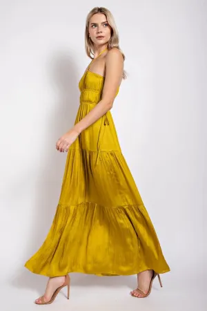 Satin Tiered Maxi Dress  TEA LEAF