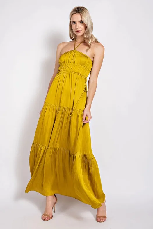 Satin Tiered Maxi Dress  TEA LEAF
