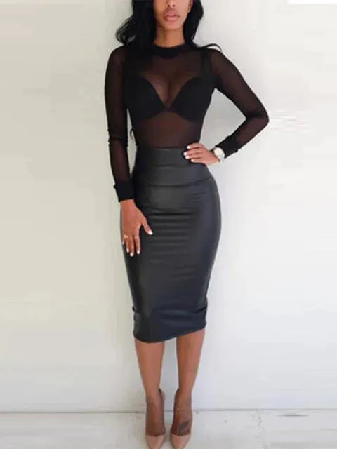 Sexy Women T Shirt See Through Transparent Mesh Tops Long Sleeve Sheer T-Shirt